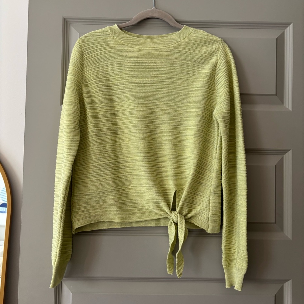 Green Knit Tie Front Sweater